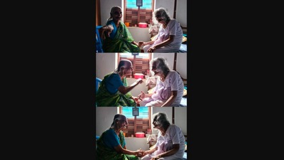 The image, taken from the Instagram video, shows the elderly woman meeting her bestie. (Instagram/@mukilmenon)