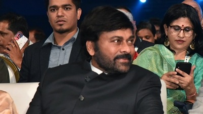 Chiranjeevi at the closing ceremony of 53rd International Film Festival of India (IFFI), on Monday. (ANI) (ANI / PIB) Chiranjeevi at the closing ceremony of 53rd International Film Festival of India (IFFI), on Monday. (ANI) (ANI / PIB)