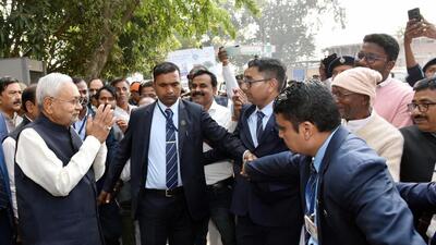 Bihar CM Nitish Kumar in Nalanda on Tuesday. (Santosh Kumar)