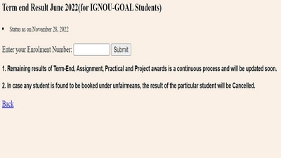 IGNOU TEE June Result 2022 for GOAL students declared at ignou.ac.in, check here IGNOU TEE June Result 2022 for GOAL students declared at ignou.ac.in, check here