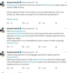 Ashoke Pandit's tweets on Nadav Lapid. Ashoke Pandit's tweets on Nadav Lapid.