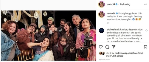 Neetu Kapoor has shared a picture from the sets of her film. Neetu Kapoor has shared a picture from the sets of her film.