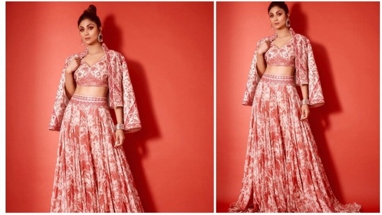 Shilpa Shetty has a keen eye for fashion and she is the perfect celebrity to take all kinds of fashion inspiration from. This picture of the actor in a printed red contemporaray lehenga set can be worn by young married women who is not looking for anything extremely traditional.(Instagram/@theshilpashetty)