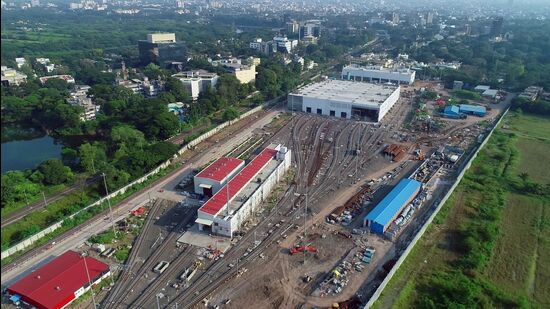 The work of the Range Hill Metro car depot has been completed and trial run was conducted from the depot to Range Hill Metro Station on Tuesday. (HT PHOTO)