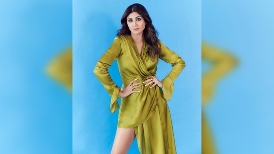 Shilpa Shetty's 'look of the day' features a green wrap dress featuring full sleeves and an asymmetrical hemline.(Instagram/@theshilpashetty)