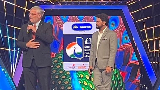 Israel ambassador to India Naor Gilon with Union minister Anurag Thakur at IFFI 2022. Israel ambassador to India Naor Gilon with Union minister Anurag Thakur at IFFI 2022.