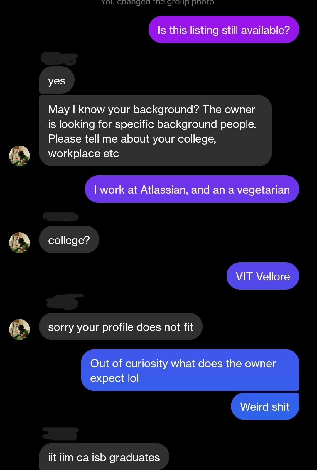 A Twitter user shared the chats with an agent who denied him a house as he wasn't an IIT graduate. (Priyansh Jain/Twitter) A Twitter user shared the chats with an agent who denied him a house as he wasn't an IIT graduate. (Priyansh Jain/Twitter)