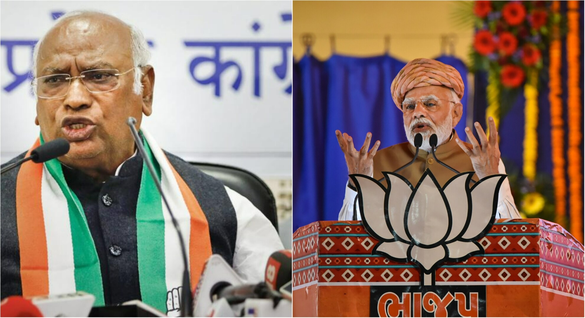 Congress president Mallikarjun Kharge and Prime Minister Narendra Modi.