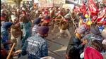 Police lathi-charge farmers protesting outside Punjab chief minister Bhagwant Mann's residence, in Sangrur. (PTI) Police lathi-charge farmers protesting outside Punjab chief minister Bhagwant Mann's residence, in Sangrur. (PTI)