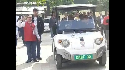 The self-driven car developed by MNNIT students being tested in institute campus in Prayagraj (ht photo) The self-driven car developed by MNNIT students being tested in institute campus in Prayagraj (ht photo)