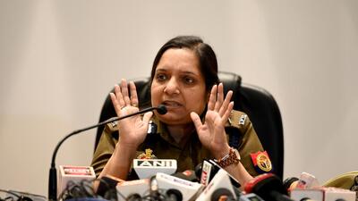 The first woman police commissioner of Uttar Pradesh, Laxmi Singh, speaks to mediapersons after taking charge at commissioner office in Sector 108, in Gautam Budh Nagar on Wednesday. (Sunil Ghosh/HT Photo) The first woman police commissioner of Uttar Pradesh, Laxmi Singh, speaks to mediapersons after taking charge at commissioner office in Sector 108, in Gautam Budh Nagar on Wednesday. (Sunil Ghosh/HT Photo)