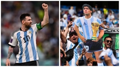 Lionel Messi has achieved another major milestone by surpassing his idol Diego Maradona at the FIFA World Cup (AP)