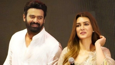 Kriti Sanon with Prabhas at Adipurush's trailer launch.&nbsp;