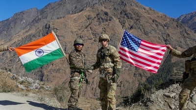 Indian and US Army personnel exchange greetings during a humanitarian and disaster relief exercise (HADR) amid the Indo-US joint exercise 'Yudh Abhyas', in Tapovan, Uttarakhand. (PTI) Indian and US Army personnel exchange greetings during a humanitarian and disaster relief exercise (HADR) amid the Indo-US joint exercise 'Yudh Abhyas', in Tapovan, Uttarakhand. (PTI)