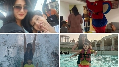 Shweta Tiwari celebrates her son Reyansh's birthday at a theme park. Shweta Tiwari celebrates her son Reyansh's birthday at a theme park.