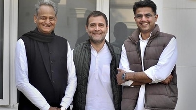 Congress leader Rahul Gandhi with Rajasthan chief minister Ashok Gehlot (left) and former state party president Sachin Pilot in December 2018. (PTI File Photo) Congress leader Rahul Gandhi with Rajasthan chief minister Ashok Gehlot (left) and former state party president Sachin Pilot in December 2018. (PTI File Photo)