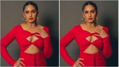 Huma looked every bit gorgeous in the red gown featuring full sleeves, cut-out details at the neckline, frills at the waist and a thigh high slit. (Instagram/@iamhumaq)