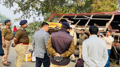 Officials at the accident site. (HT Photo)