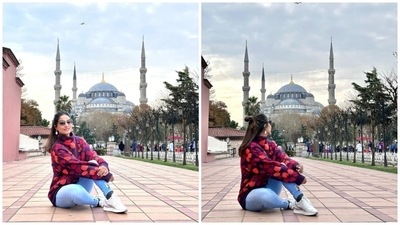 First, Hina Khan shared pictures of her visit to The Blue Mosque with Rocky Jaiswal. The photos show Hina admiring the beauty of the Ottoman-era historical imperial mosque, also known by its official name - The Sultan Ahmed Mosque. (Instagram) First, Hina Khan shared pictures of her visit to The Blue Mosque with Rocky Jaiswal. The photos show Hina admiring the beauty of the Ottoman-era historical imperial mosque, also known by its official name - The Sultan Ahmed Mosque. (Instagram)