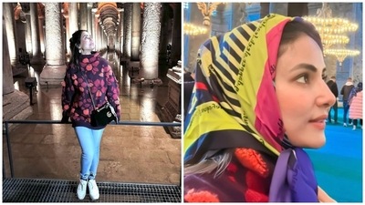 Hina wore a multi-coloured printed knit sweater and light-blue denim jeans for the outing. She teamed it with chunky sneakers, dainty earrings, and tinted sunglasses. Lastly, a half-tied bun, nude lip shade and minimal makeup rounded off her look. (Instagram) Hina wore a multi-coloured printed knit sweater and light-blue denim jeans for the outing. She teamed it with chunky sneakers, dainty earrings, and tinted sunglasses. Lastly, a half-tied bun, nude lip shade and minimal makeup rounded off her look. (Instagram)