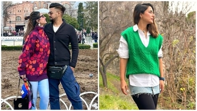 Hina Khan travelled to Turkey with her boyfriend, Rocky Jaiswal, recently. The actor has been posting snippets from her travel diaries, showing fans the beauty of the Middle East country, popular tourist places, and picturesque locations. The couple visited The Blue Mosque in Istanbul, Galata Mevlevi Museum, a scenic district called Arnavutkoy, enjoyed local cuisine, clicked pictures by a river bank and on the mountains, and enjoyed some romantic moments together. Keep scrolling to check out the snippets. (Instagram) Hina Khan travelled to Turkey with her boyfriend, Rocky Jaiswal, recently. The actor has been posting snippets from her travel diaries, showing fans the beauty of the Middle East country, popular tourist places, and picturesque locations. The couple visited The Blue Mosque in Istanbul, Galata Mevlevi Museum, a scenic district called Arnavutkoy, enjoyed local cuisine, clicked pictures by a river bank and on the mountains, and enjoyed some romantic moments together. Keep scrolling to check out the snippets. (Instagram)