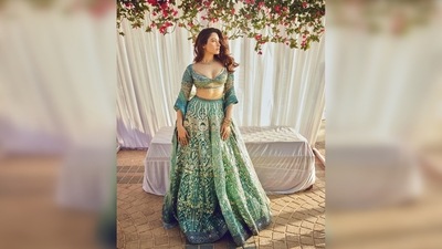 Tamannaah Bhatia's set comes with an embellished lehenga, a tussle blouse featuring a plunging neckline and a sheer dupatta. (Instagram/@tamannaahspeaks) Tamannaah Bhatia's set comes with an embellished lehenga, a tussle blouse featuring a plunging neckline and a sheer dupatta. (Instagram/@tamannaahspeaks)