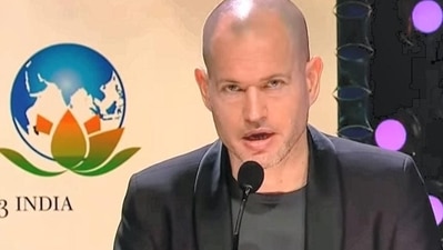 Israeli filmmaker and IFFI jury head Nadav Lapid speaks during the closing of the 53rd IFFI, in Goa, Monday night (PTI) (HT_PRINT) Israeli filmmaker and IFFI jury head Nadav Lapid speaks during the closing of the 53rd IFFI, in Goa, Monday night (PTI) (HT_PRINT)