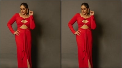 Styled by fashion stylist Sanam Ratansi, Huma wore her tresses into a clean ponytail and decked up in nude eyeshadow, black eyeliner, black kohl, mascara-laden eyelashes, drawn eyebrows, contoured cheeks and a shade of pastel red lipstick. (Instagram/@iamhumaq)
