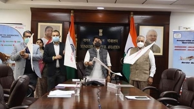 Union civil aviation minister Jyotiraditya M Scindia, along with MoS civil aviation General (Dr) V. K. Singh(Retd.) at the inaugural ceremony. (PIB) Union civil aviation minister Jyotiraditya M Scindia, along with MoS civil aviation General (Dr) V. K. Singh(Retd.) at the inaugural ceremony. (PIB)