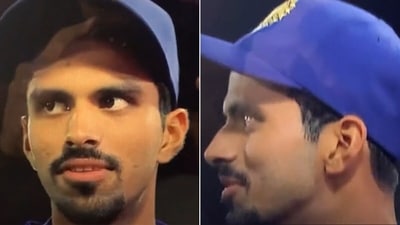 Washinton Sundar, for a moment, forgot where he was (Screengrab) Washinton Sundar, for a moment, forgot where he was (Screengrab)