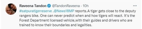 Raveena said that she was travelling in a jeep licensed by the forest department.