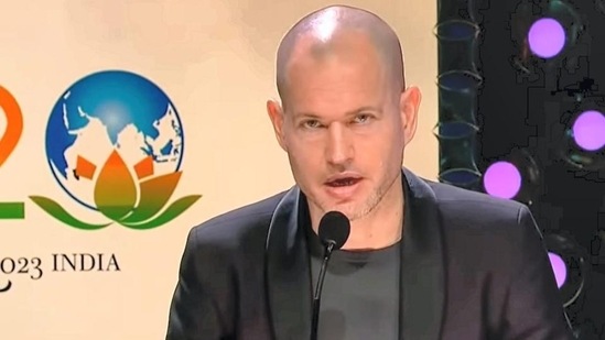 Israeli filmmaker and IFFI jury head Nadav Lapid speaks during the closing of the 53rd International Film Festival of India (IFFI), in Goa, Monday night (PTI)