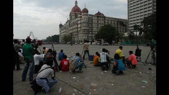 Media outside the Taj Mahal Hotel in Colaba covering the Mumbai terror attack in a picture dated 28 November 2008. (Sambit Saha/Hindustan Times) Media outside the Taj Mahal Hotel in Colaba covering the Mumbai terror attack in a picture dated 28 November 2008. (Sambit Saha/Hindustan Times)