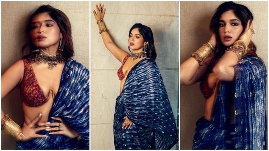 Bhumi Pednekar wears a bralette blouse and tie-dye print statement saree for wedding of her best friend. (Instagram)