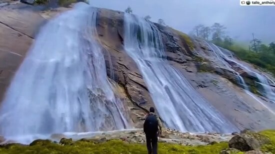 The image is taken from a reposted video of Dibang Valley waterfall by Arunachal Pradesh CM Pema Khandu.(Instagram/@tallo_anthony)