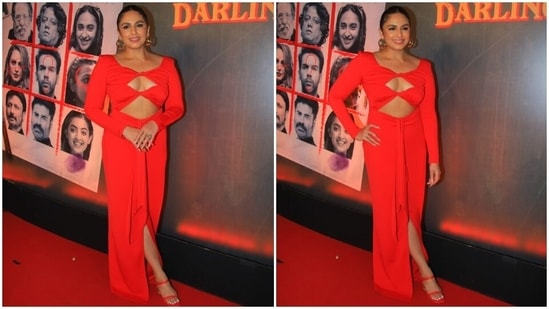 Huma Qureshi stuns in a red cut-out dress for Monica, O My Darling success bash. (HT Photo/Varinder Chawla)