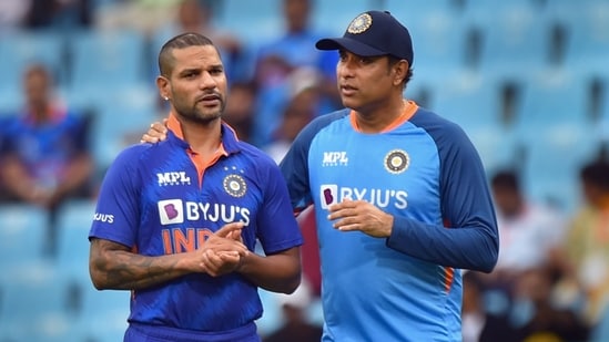 Lucknow: India's ODI captain Shikhar Dhawan with VVS Laxman before the first ODI cricket match (PTI)
