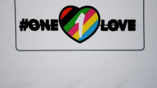 FIFA World Cup: A OneLove logo is seen on a press conference board.(Reuters)