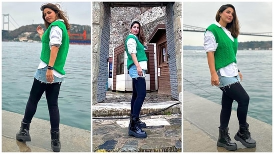 The second set of photos shows Hina Khan visiting Arnavutköy, a district in Istanbul, Turkey. It is renowned for its wooden Ottoman mansions, seafood restaurants and historic buildings.(Instagram)
