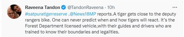 Raveena said that she was travelling in a jeep licensed by the forest department.