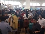 Long queues at all counters at Mumbai's T2 airport. (Sourced by HT)