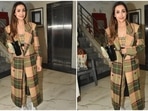 Malaika Arora looks stunning in a co-ord check bralette, leggings and long coat. (HT Photo/Varinder Chawla) Malaika Arora looks stunning in a co-ord check bralette, leggings and long coat. (HT Photo/Varinder Chawla)