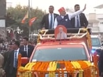 Prime Minister Narendra Modi holds a three-hour mega roadshow in Ahmedabad. (ANI)