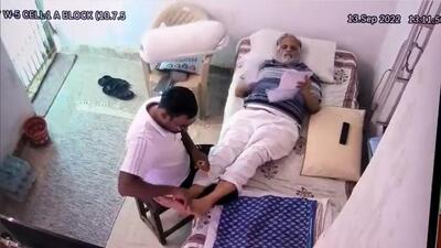 CCTV footage shows Jain getting a massage inside Tihar Jail. (ANI) CCTV footage shows Jain getting a massage inside Tihar Jail. (ANI)