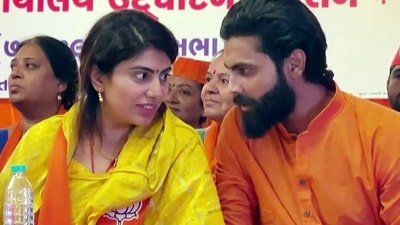 Indian cricketer Ravindra Jadeja interacts with his wife and Bharatiya Janata Party (BJP) candidate from Jamnagar (North) seat. (ANI) Indian cricketer Ravindra Jadeja interacts with his wife and Bharatiya Janata Party (BJP) candidate from Jamnagar (North) seat. (ANI)