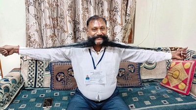Moustache man Maganbhai Solanki, an independent candidate contesting from Himmatnagar seat in Sabarkantha district in Gujarat. (PTI) Moustache man Maganbhai Solanki, an independent candidate contesting from Himmatnagar seat in Sabarkantha district in Gujarat. (PTI)