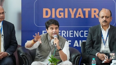 New Delhi: Union Minister for Civil Aviation Jyotiraditya Scindia addresses the media after the launch of DigiYatra facility at Terminal 3 of Indira Gandhi International Airport in New Delhi, Thursday, Dec. 1, 2022. (PTI)