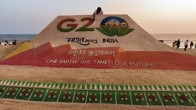 Pattnaik displayed the logo and its theme at the International Sand Art Festival in Konark in Odisha. (PTI photo) Pattnaik displayed the logo and its theme at the International Sand Art Festival in Konark in Odisha. (PTI photo)
