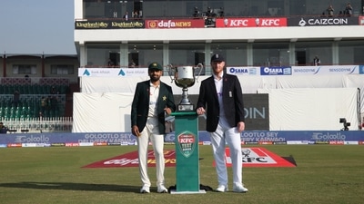 Pakistan captain Babar Azam and England skipper Ben Stokes pose with the trophy (PCB/Twitter) Pakistan captain Babar Azam and England skipper Ben Stokes pose with the trophy (PCB/Twitter)