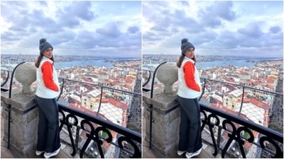 In some of the pictures, Hina can be seen wearing a white sleeveless winter jacket over her sweater. She can also be seen wearing a grey beanie. (Instagram/@realhinakhan) In some of the pictures, Hina can be seen wearing a white sleeveless winter jacket over her sweater. She can also be seen wearing a grey beanie. (Instagram/@realhinakhan)